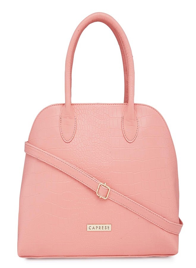 Caprese Zoia Satchel Bag, Medium | Stylish Croco Finish Handbag for Women with Chic Grab Handle, Adjustable & Detachable Sling Strap | Secure Zip Closure | Perfect for Casual & Daily Use (Pink) - Image 1